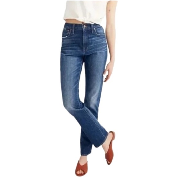 Women's 26 Madewell The High-Rise Slim Boyjean Zipper Fly Distressed Whiskering - Picture 1 of 10